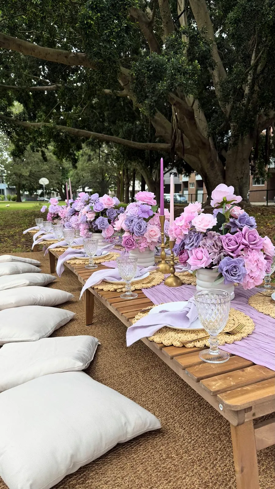 Purple luxury picnic setup by LC Events